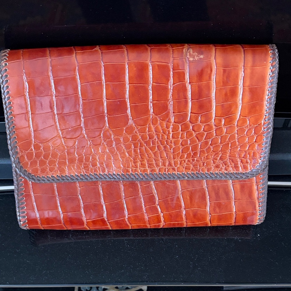 Brown Crocodile-Embossed  Crossbody Clutch or Computer Bag